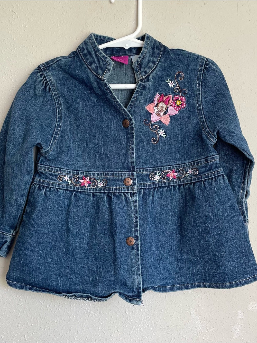 Y2K Minnie Mouse Disney Girls' Dark Blue Denim Jacket with Pink Embroidery